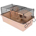 Маленькое фото товара - HOMEPET 28 см х 17 см х 18 см шаг прута 9,5 мм клетка-мини для мелких грызунов с наполнением домик, миска, колесо бежевая. Вариант №1