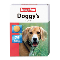 Фото товара - BEAPHAR Doggy`s Liver 75 таблеток витаминизированное лакомство для собак с печенью 1х12