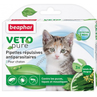 Фото товара - BEAPHAR Veto Pure 3 пипетки капли для котят от блох, клещей и комаров с экстрактом маргозы 1х6