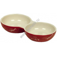 Фото товара - NOBBY CAT 0,26 л 22 см x 11,5 см x3,5 см миска красная с рисунком керамика 1х24