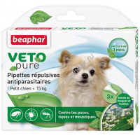 Фото товара - BEAPHAR Veto Pure 3 пипетки капли для собак мелких пород от блох, клещей и комаров с экстрактом маргозы и пиретрума 1х6
