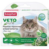 Фото товара - BEAPHAR Veto Pure 3 пипетки капли для кошек от блох, клещей и комаров с экстрактом маргозы 1х6
