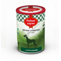 Фото товара - РОДНЫЕ КОРМА 340 г мясное угощение консервы с потрошками для собак 1х12