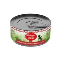 Фото товара - РОДНЫЕ КОРМА 100 г мясное угощение консервы с говядиной для щенков 1х24