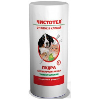 Фото товара - ЧИСТОТЕЛ 100 г пудра от блох и клещей универсальная 1х35