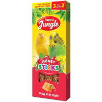 Фото товара - HAPPY JUNGLE 3 шт палочки для птиц мед+ягоды 1x22