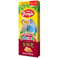 Фото товара - HAPPY JUNGLE 3 шт палочки для птиц мед+орехи 1x22
