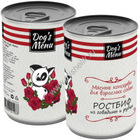 Фото товара - Dog`s Menu 340 г консервы для взрослых собак ростбиф из говядины и рубца 1х12