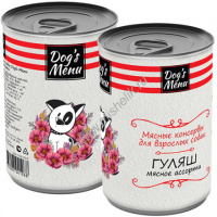 Фото товара - Dog`s Menu 340 г консервы для взрослых собак гуляш мясное ассорти 1х12