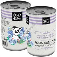 Фото товара - Dog`s Menu 340 г консервы для взрослых собак чахохбили из курицы и потрошков 1х12