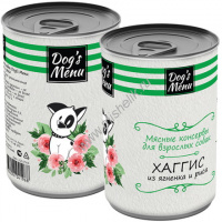 Фото товара - Dog`s Menu 340 г консервы для взрослых собак хаггис из ягненка и риса 1х12