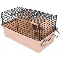 Фото товара - HOMEPET 28 см х 17 см х 18 см шаг прута 9,5 мм клетка-мини для мелких грызунов с наполнением домик, миска, колесо бежевая