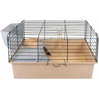 Фото товара - HOMEPET №1 58 см х 40 см х 34 см шаг прута 25 мм клетка для кроликов, хорьков и морских свинок с наполнением миска, 2 кормушки бежево-черная