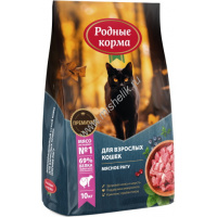 Фото товара - РОДНЫЕ КОРМА 10 кг полнорационный сухой корм для взрослых кошек мясное рагу