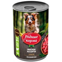 Фото товара - РОДНЫЕ КОРМА 410 г консервы для собак мясное ассорти в желе по-боярски 1х6