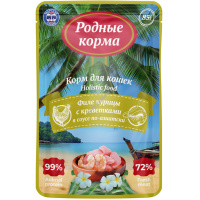 Фото товара - РОДНЫЕ КОРМА Морская серия 85 г пауч СУП для кошек филе курицы с креветками в соусе по-азиатски 1х12