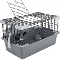 Фото товара - HOMEPET 28 см х 17 см х 16,4 см шаг прута 9,5 мм клетка-мини для мелких грызунов с наполнением домик, миска серая