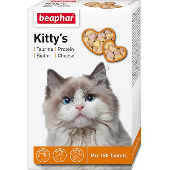 Большое фото товара - BEAPHAR Kitty`s MIX 180 таблеток комплекс витаминов для кошек таурин, биотин, протеин, сыр 1х12, 04206. Вариант №1