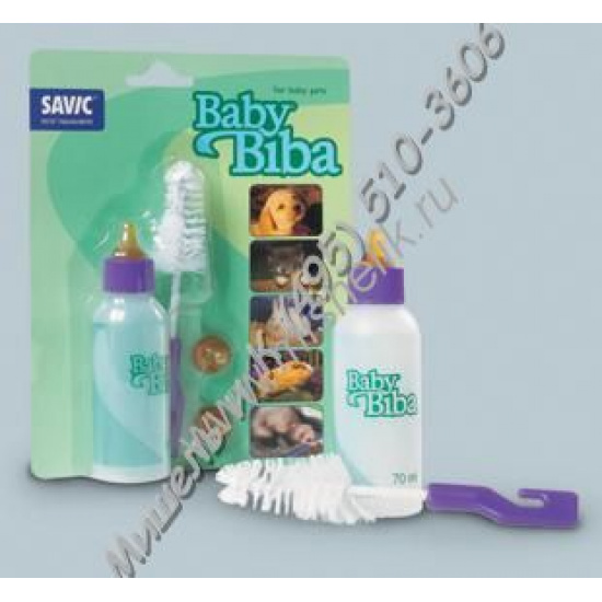Большое фото товара - SAVIC BABY BIBA 70 мл бутылочка для щенков c 3-мя сосками и ёршиком 1х12, 14217. Вариант №1