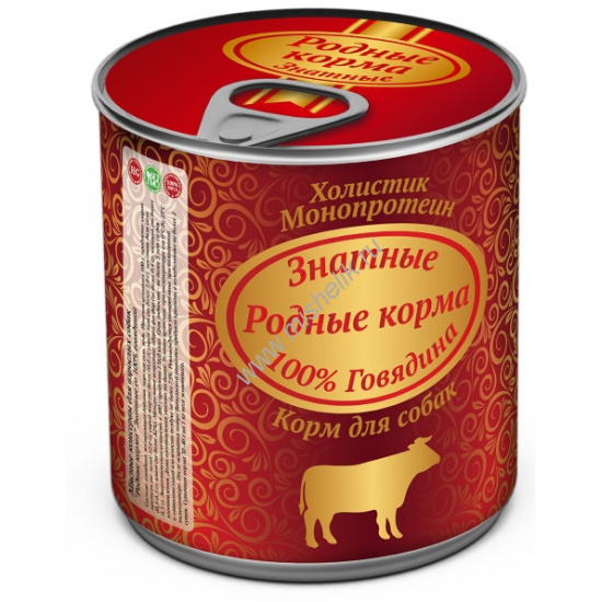 Большое фото товара - РОДНЫЕ КОРМА 340 г знатные консервы 100 % говядина для собак 1х12, 62158. Вариант №1