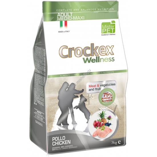 Большое фото товара - CROCKEX Wellness 3 кг сухой корм для собак средних и крупных пород курица с рисом, 65200. Вариант №1