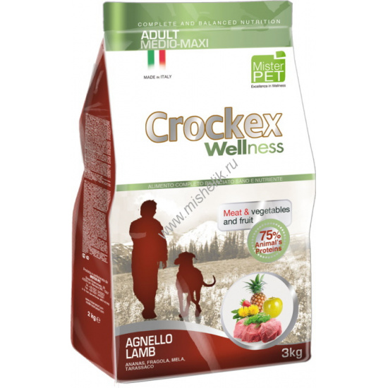 Большое фото товара - CROCKEX Wellness 3 кг сухой корм для собак средних и крупных пород ягненок с рисом, 65203. Вариант №1