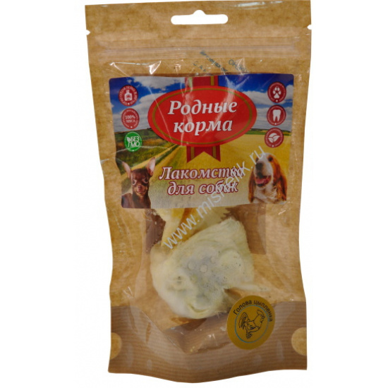 Большое фото товара - РОДНЫЕ КОРМА 30 г голова цыпленка сушеная в печи, 73217. Вариант №1