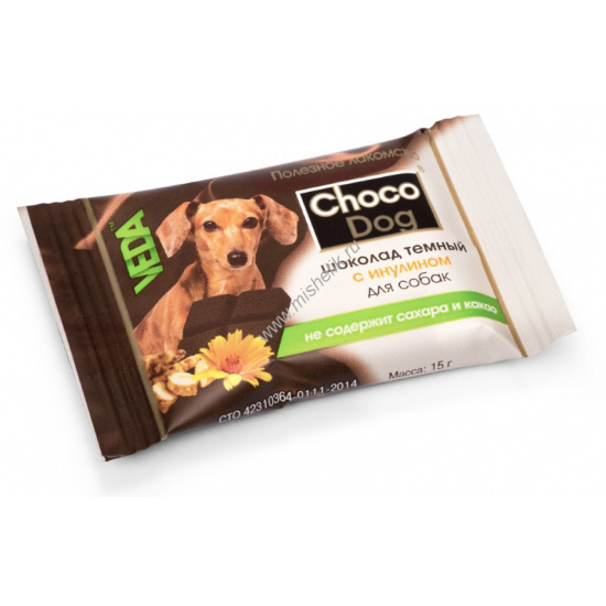 Большое фото товара - VEDA CHOCO DOG 6 шт 15 г шоколад темный с инулином лакомство для собак 1х12, 78279. Вариант №1