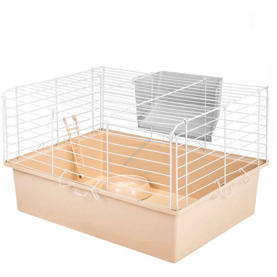 Большое фото товара - HOMEPET №1 58 см х 40 см х 34 см шаг прута 25 мм клетка для кроликов, хорьков и морских свинок с наполнением миска, 2 кормушки бежево-белая, 87989. Вариант №1